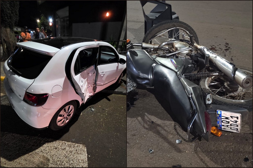 Grave acidente entre carro e moto deixa jovem em estado grave no centro de Campina da Lagoa.
