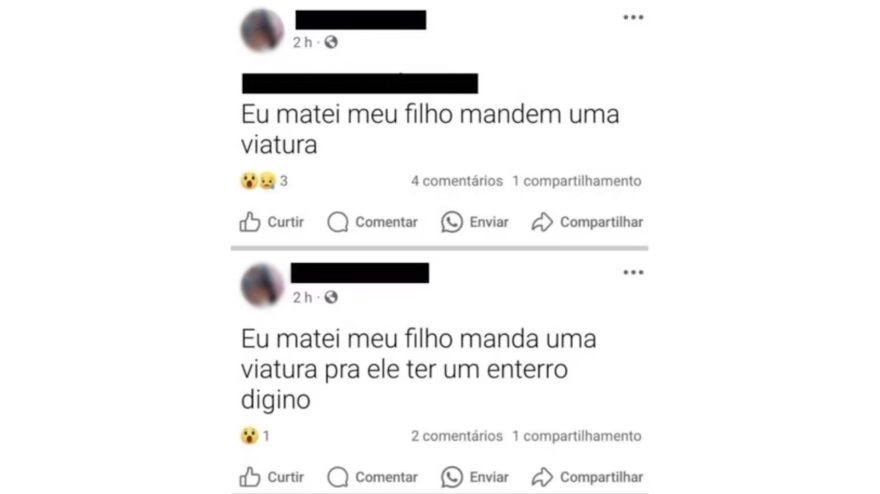 Uma mulher foi presa após confessar, por meio das redes sociais, que havia matado o próprio filho.