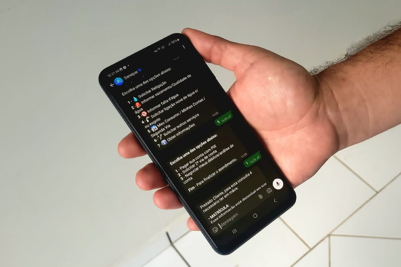 Sanepar tem nova forma de pagamento diretamente pelo WhatsApp ou app do banco.